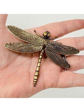 Brass Dragonfly Figurine Insect Nature Inspired Altar Decor Collectible 1980s